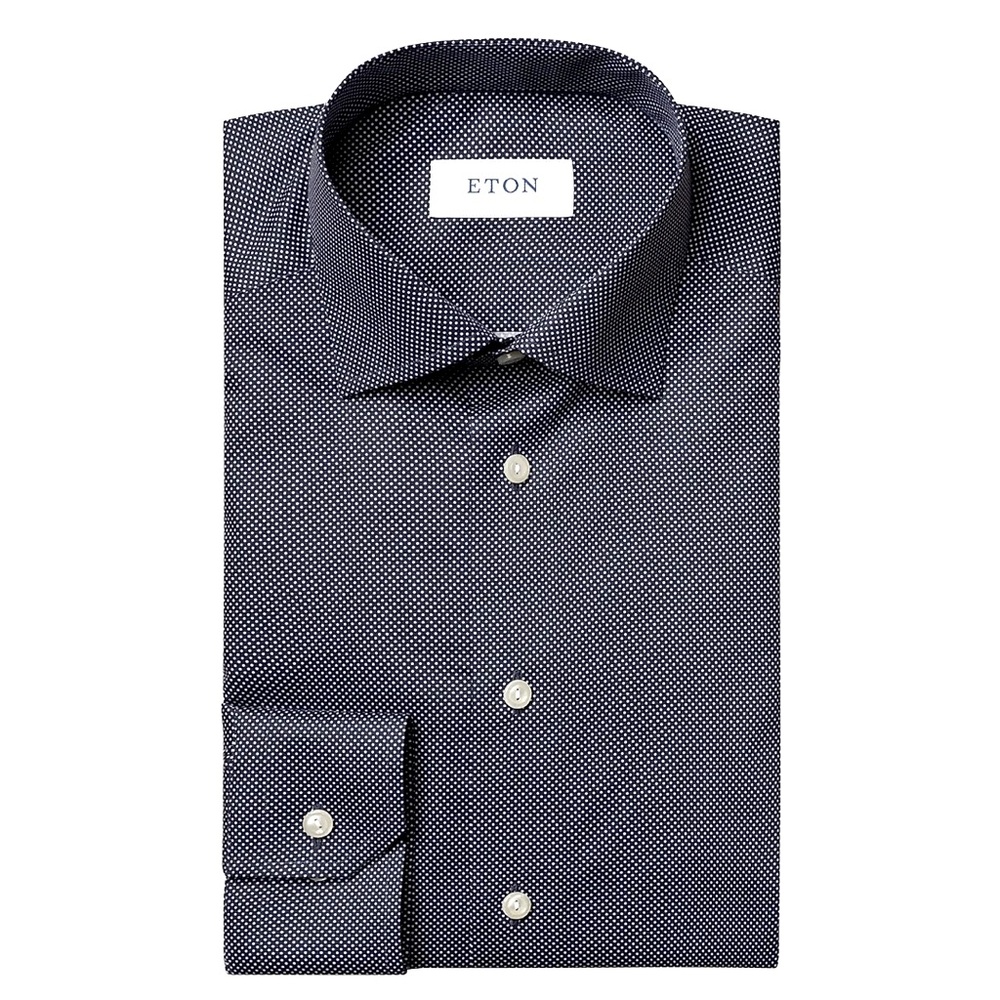Eton Dress Shirt – Size 44 / 17.5 – Navy with Microdot Print – Contemporary Fit